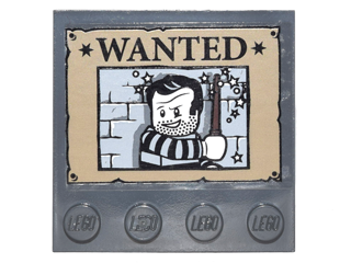 6179pb088 - Tile, Modified 4 x 4 with Studs on Edge with 'WANTED' Poster and Convict Minifigure Holding Wand Pattern (Sticker) - Set 10217