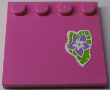 6179pb146 - Tile, Modified 4 x 4 with Studs on Edge with Medium Lavender Flower and Lime Leaves Pattern (Sticker) - Set 41038