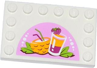 6180pb069 - Tile, Modified 4 x 6 with Studs on Edges with Drinks Pattern (Sticker) - Set 41035