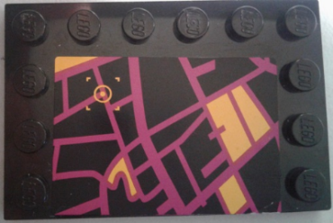 6180pb108 - Tile, Modified 4 x 6 with Studs on Edges with Purple and Orange Satellite Map Pattern (Sticker) - Set 79117