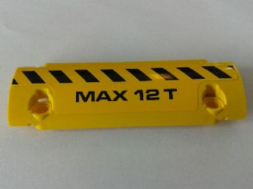 62531pb023R - Technic, Panel Curved 11 x 3 with Black and Yellow Danger Stripes and 'MAX 12 T' Pattern Model Right Side (Sticker) - Set 8258
