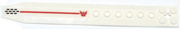 62743pb002L - Plate, Modified 2 x 16 with Angled Side Extensions and Axle Hole (Rotor Blade) with Red Line and Black Holes Pattern Model Left (Sticker) - Set 70708