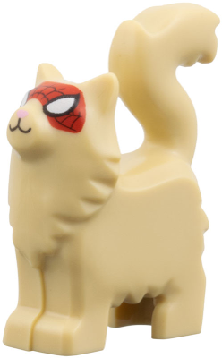 6329pb02 - Cat, Maine Coon, Standing with Black and White Eyes and Red Spider Web Mask Pattern (Spider-Cat)