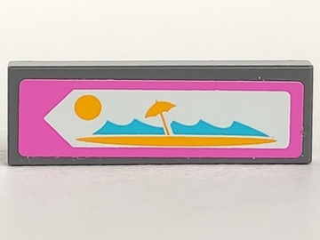 63864pb050 - Tile 1 x 3 with Road Sign with Beach Pattern (Sticker) - Set 41013