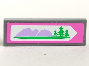 63864pb051 - Tile 1 x 3 with Road Sign with Mountains and Trees Pattern (Sticker) - Set 41013