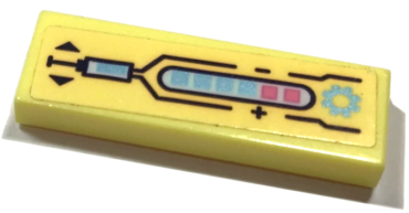 63864pb214 - Tile 1 x 3 with Metallic Light Blue and Metallic Pink Thermometer, Black Plus Sign (+), Minus Sign (-), Triangles and Lines Pattern (Sticker) - Set 41329