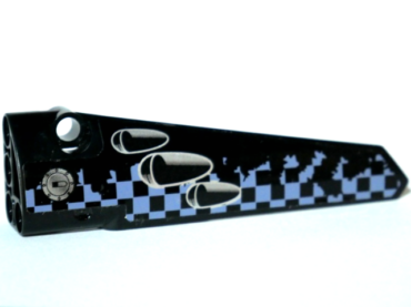 64681pb012 - Technic, Panel Fairing # 5 Long Smooth, Side A with Vent Holes, Filler Cap and Worn Sand Blue and Black Checkered Pattern (Sticker) - Set 42002