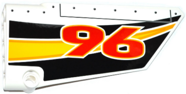 64682pb016 - Technic, Panel Fairing #18 Large Smooth, Side B with Red '96' and Yellow, Orange and White Stripes on Black Background Pattern (Sticker) - Set 42044