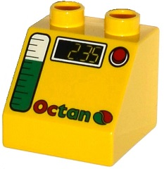6474pb24 - Duplo, Brick 2 x 2 x 1 1/2 Slope 45 with Octan Logo, Gas Gauge, and '2.35' Pattern