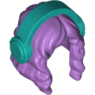 65226pb01 - Minifigure, Hair Long Wavy with Center Part and Dark Turquoise Headphones Pattern