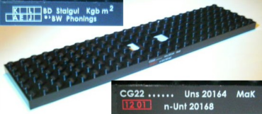 6584apb03 - Train Base 6 x 24 with 3 Round Holes Each End with 'BD Stalgul Kgb m² BW Phonings' and 'CG22 Uns 20164 MaK n-Unt 20168' Pattern (Stickers) - Set 7898