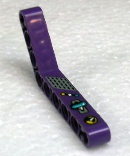 6629pb013L - Technic, Liftarm, Modified Bent Thick 1 x 9 (6 - 4) with Yellow Gauge, Yellow, White and Turquoise Buttons and Handle Pattern (Sticker) - Set 8268