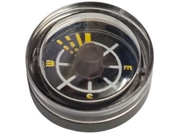 70001c01pb01 - Minifigure, Utensil Compass with Fixed Trans-Clear Top and Black Disc with White and Yellow Lines Pattern