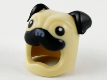 73662pb01 - Minifigure, Headgear Head Cover, Costume Pug Dog with Black Ears, Eyes and Muzzle Pattern