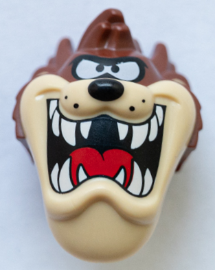 75038pb01 - Minifigure, Head, Modified Looney Tunes Taz with Red Tongue, Tan Face and White Teeth Pattern
