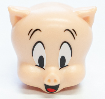 75714pb01 - Minifigure, Head, Modified Looney Tunes Porky Pig with Red Tongue, Black Raised Eyebrows and Pupils Pattern