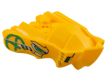 80017pb02 - Dragon Head (Ninjago) Jaw with Small Spikes and 2 Bar Handles on Back with Green Eyes and Nostrils with Black and Silver Trim, Ninjago Logogram Letter A in Circle Pattern