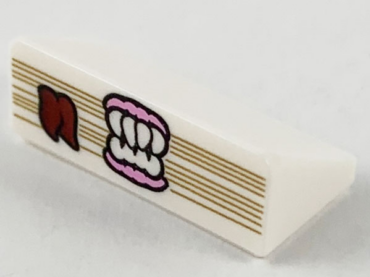 85984pb273 - Slope 30 1 x 2 x 2/3 with Dark Red Bookmark, Pink Gums and White Teeth Pattern
