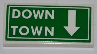 87079pb0057 - Tile 2 x 4 with 'DOWN TOWN' and White Arrow on Green Background Pattern (Sticker) - Set 8197