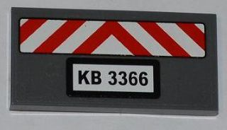 87079pb0061 - Tile 2 x 4 with Red and White Danger Stripes and 'KB 3366' Pattern (Sticker) - Set 3366