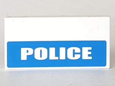 87079pb0072 - Tile 2 x 4 with White 'POLICE' on Blue Background Half Height Pattern (Sticker) - Set 7288
