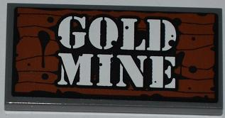 87079pb0077 - Tile 2 x 4 with Wood Grain and 'GOLD MINE' Pattern (Sticker) - Set 4441
