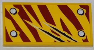 87079pb0090L - Tile 2 x 4 with 4 Rivets and 2 Claw Scratch Marks on Dark Red Tiger Stripes Pattern Model Bottom Left Side (Sticker) - Set 5886