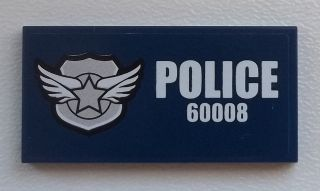 87079pb0111 - Tile 2 x 4 with Silver Star Badge and White 'POLICE 60008' on Dark Blue Background Pattern (Sticker) - Set 60008