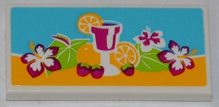 87079pb0129 - Tile 2 x 4 with Drink, Fruits and Flowers Pattern (Sticker) - Set 41008
