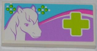 87079pb0132 - Tile 2 x 4 with White Horse Head and Lime Cross Pattern (Sticker) - Set 3188