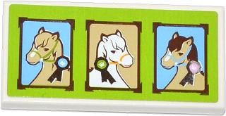 87079pb0147 - Tile 2 x 4 with 3 Horse Portraits on Lime Backgound Pattern (Sticker) - Set 3185