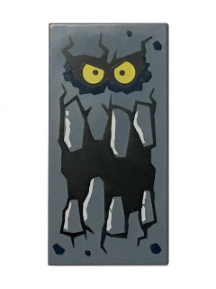 87079pb0409 - Tile 2 x 4 with Rock Creature Face with Wide Open Mouth, Jagged Teeth and Yellow Eyes Pattern (Brickster)