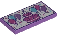 87079pb0476 - Tile 2 x 4 with 6 Balloons, Birthday Cake with Candle and Confetti Pattern