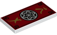 87079pb0547 - Tile 2 x 4 with Red Background and Ninjago Black with White Flower Medallion Pattern