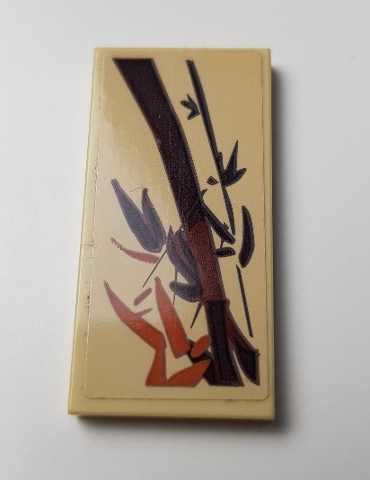 87079pb0568 - Tile 2 x 4 with Dark Brown and Orange Asian Flower and Bamboo Decoration Pattern 1 (Sticker) - Set 70618