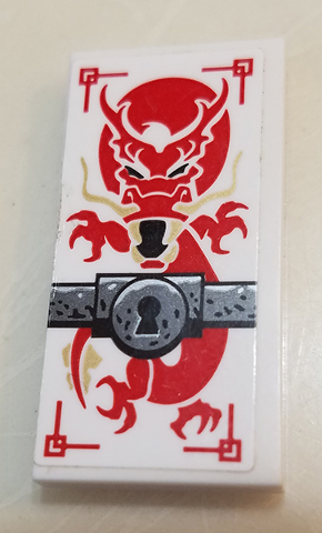 87079pb0720 - Tile 2 x 4 with Red Dragon, Keyhole on Silver Bar Pattern (Sticker) - Set 70591