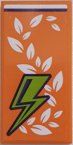 87079pb0937 - Tile 2 x 4 with Orange Blanket with White Leaves and Lime Lightning Bolt Pattern (Sticker) - Set 41327