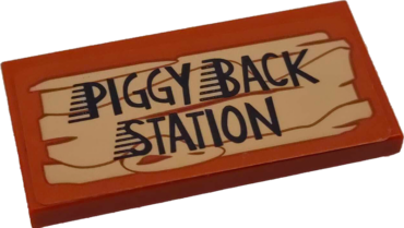 87079pb0972 - Tile 2 x 4 with 'PIGGY BACK STATION' Pattern (Sticker) - Set 75824