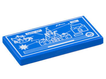 87079pb1317 - Tile 2 x 4 with White Blueprint, Airship and Fortress Attacking Castle Pattern