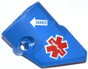 87086pb008 - Technic, Panel Fairing # 2 Small Smooth Short, Side B with EMT Star of Life and White Arrow with 'DANGER' Pattern (Sticker) - Set 42020