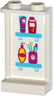 87544pb021 - Panel 1 x 2 x 3 with Side Supports - Hollow Studs with Toiletries on Shelves Pattern on Inside (Sticker) - Set 41034