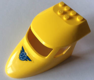 87613pb016 - Aircraft Fuselage Forward Top Curved 6 x 10 x 4 with 3 Window Panes with Blue EMT Star Of Life with Wings Pattern (Sticker) - Set 60179