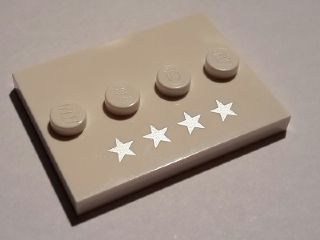 88646pb004 - Tile, Modified 3 x 4 with 4 Studs in Center with 4 Silver Stars Pattern