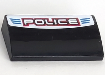 88930pb011 - Slope, Curved 2 x 4 x 2/3 with Bottom Tubes with 'POLICE' Red Outline and Blue Lines Pattern (Sticker) - Set 8301