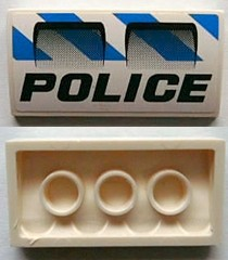 88930pb021 - Slope, Curved 2 x 4 x 2/3 with Bottom Tubes with 2 Air Intakes, 'POLICE' and Blue and White Danger Stripes Pattern (Sticker) - Set 7970