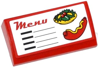 88930pb044 - Slope, Curved 2 x 4 x 2/3 with Bottom Tubes with 'Menu', Salad and Hot Dog Pattern (Sticker) - Set 60050