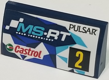 88930pb101R - Slope, Curved 2 x 4 x 2/3 with Bottom Tubes with 'PULSAR', 'MS-RT', 'Castrol' and Yellow Number 2 Pattern, Model Right Side (Sticker) - Set 75885