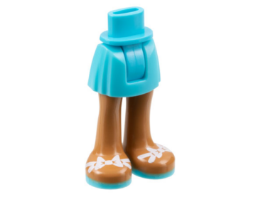 92252c00pb009 - Mini Doll Hips and Skirt, Medium Nougat Legs and Medium Azure Sandals with White Bows Pattern - Thick Hinge