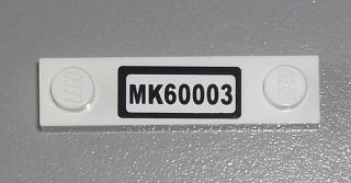 92593pb011 - Plate, Modified 1 x 4 with 2 Studs without Groove with 'MK60003' Pattern (Sticker) - Set 60003