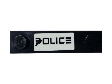 92593pb041 - Plate, Modified 1 x 4 with 2 Studs without Groove with Ninjago 'POLICE' Pattern (Sticker) - Set 70607
